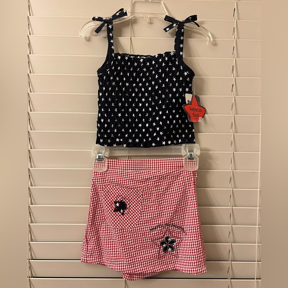 Red, White, Blue Toddler 3T/3 Skort Smocked Tank Top Patriotic Stars America Set